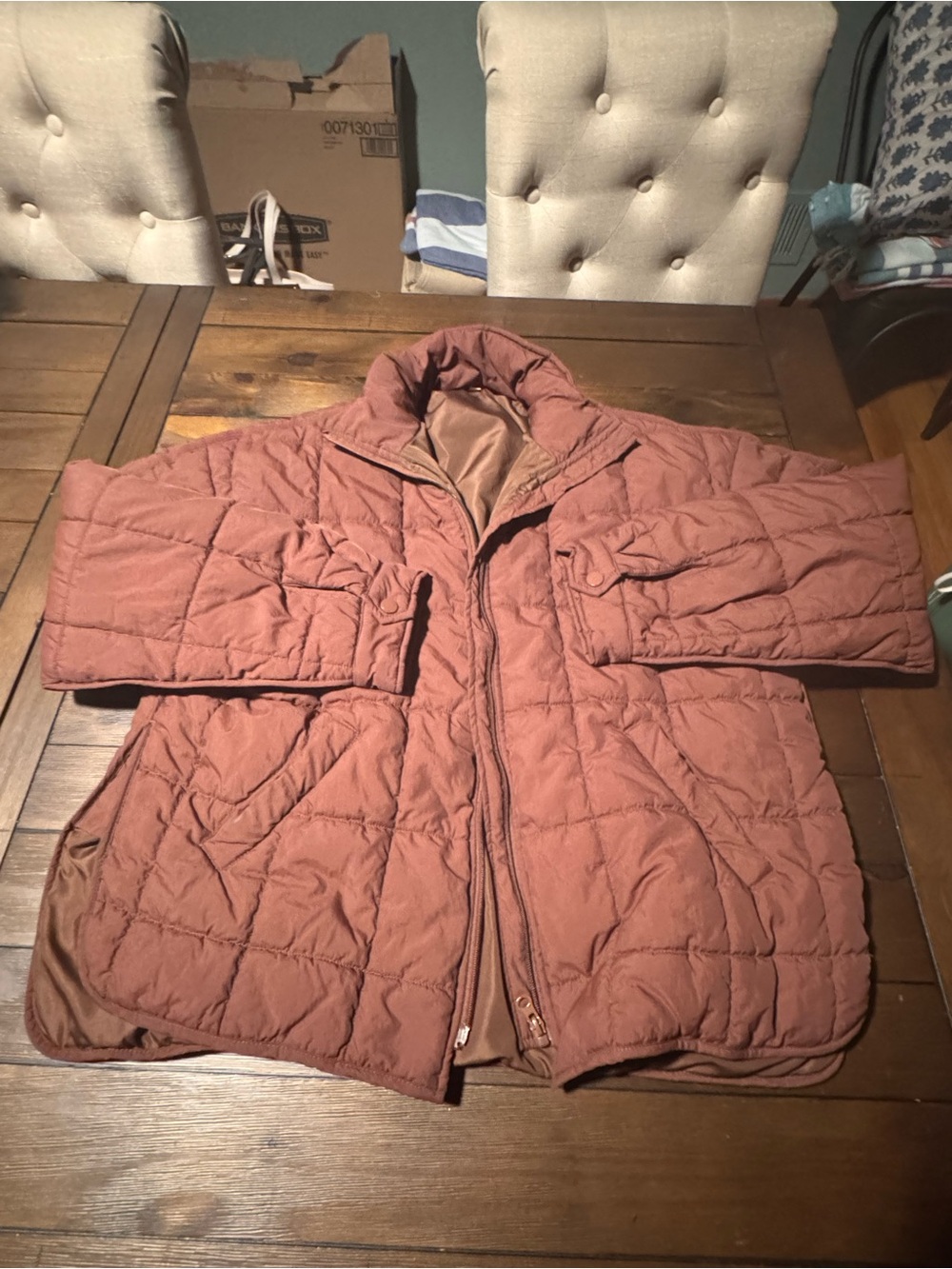 Brown quilted nylon puffer jacket-L